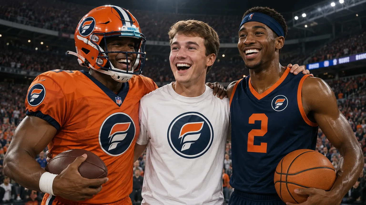 Athletes and fans of different sports and backgrounds standing together