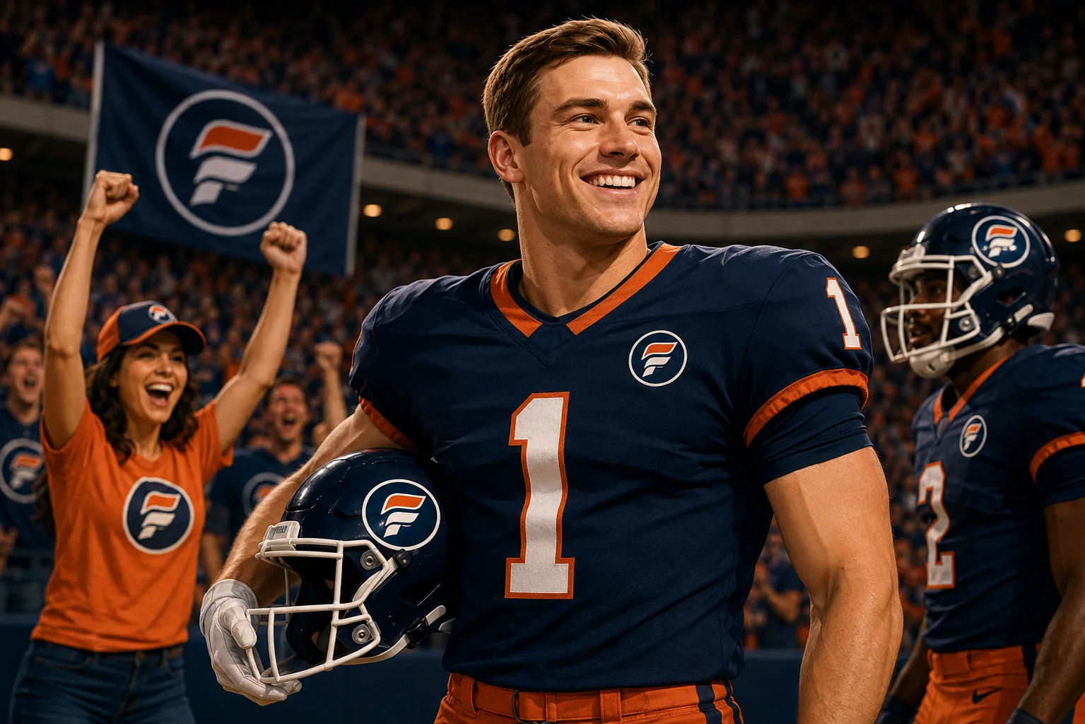 A confident, smiling athlete portrait in a FaNILy uniform