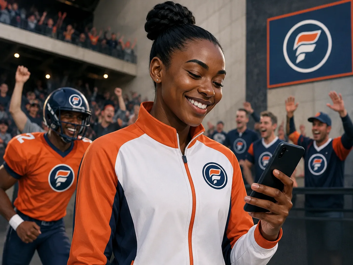 A confident athlete on the go glancing at their phone