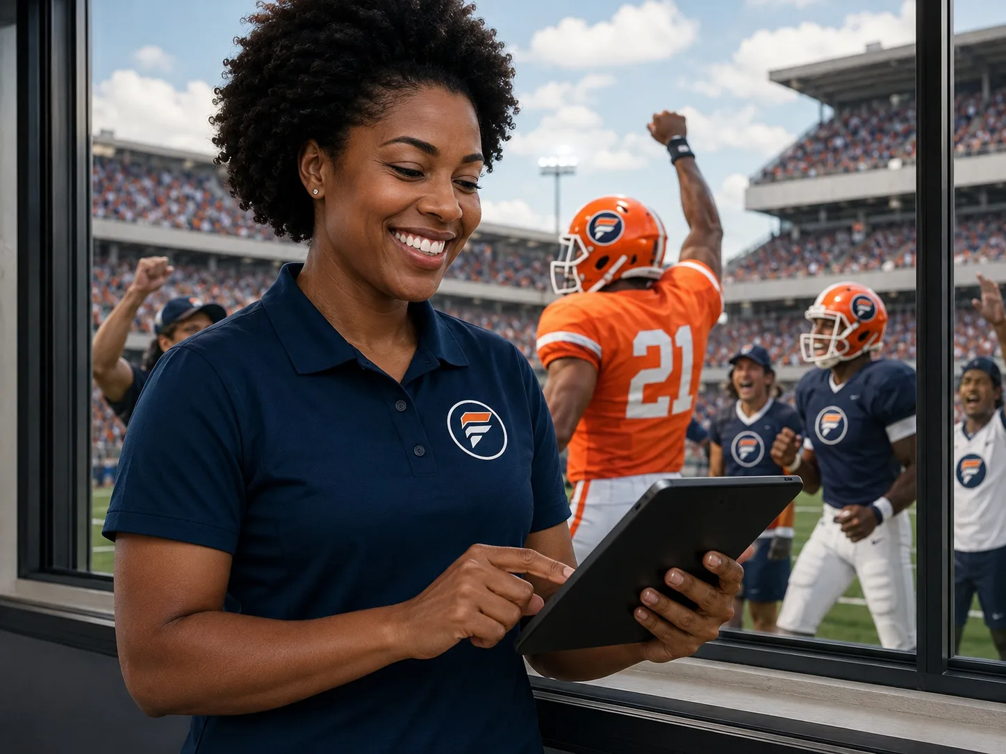 An athletics administrator reviewing program activity on a tablet
